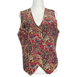 Women’s Size 10 100% Paisley Silk Vest Red Blue Yellow 90’s VTG Jaclyn Smith